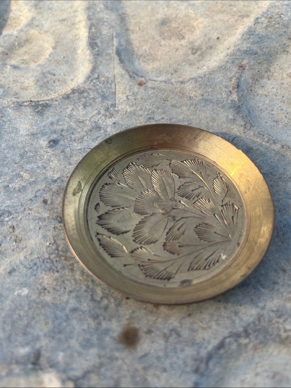 Engraved Brass Trinket Dish - Floral Motif